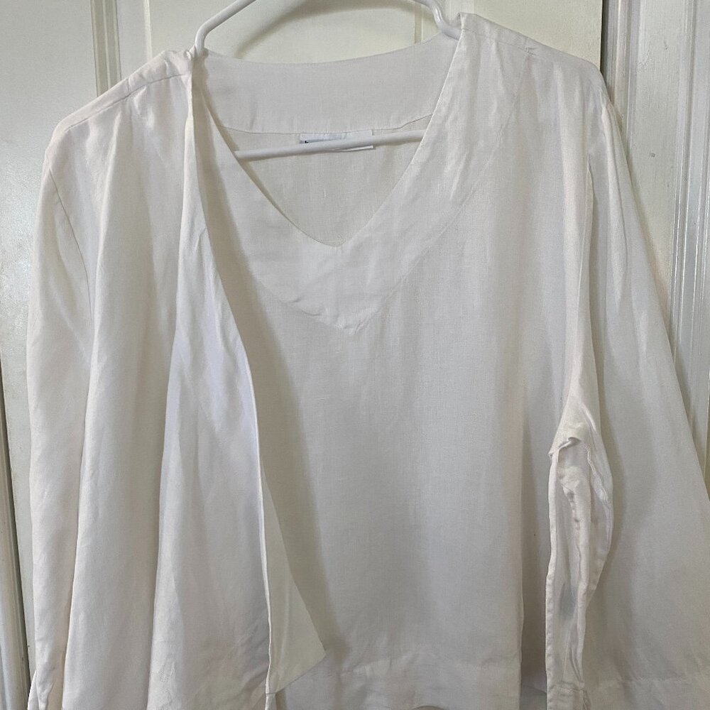 bryn Walker White Wrap-Style Linen Blend Blouse - Picture 2 of 8